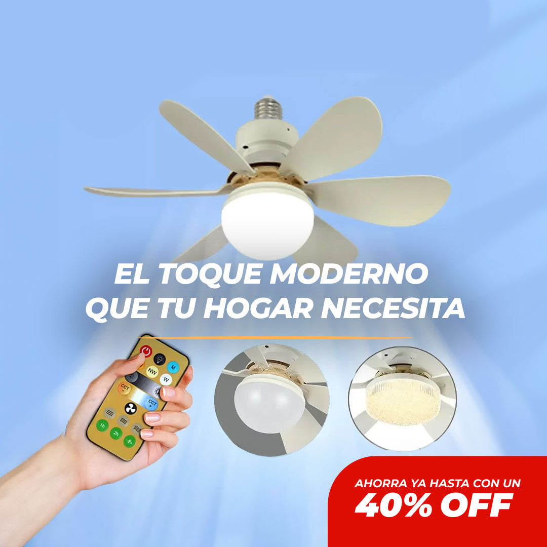 BOMBILLO VENTILADOR 6 ASPAS CON LUZ LED Y CONTROL 40W