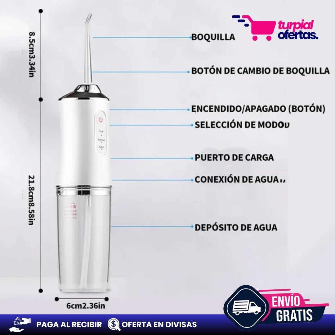 🦷 Irrigador Bucal® I Elimina los malos olores de tu boca (4 Boquillas GRATIS)