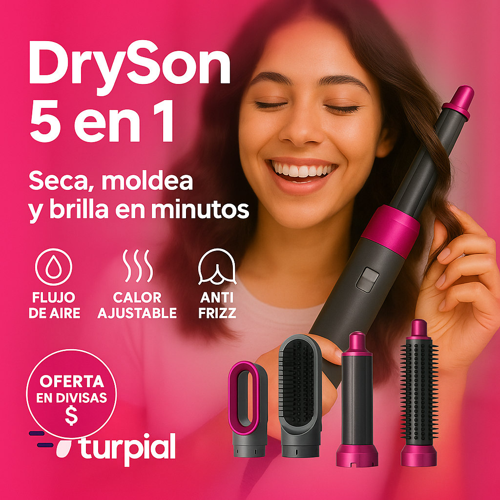 DrySon™ 5 en 1 Secador Eléctrico Cepillo Seca, Alisa y Riza ((OFERTA $))