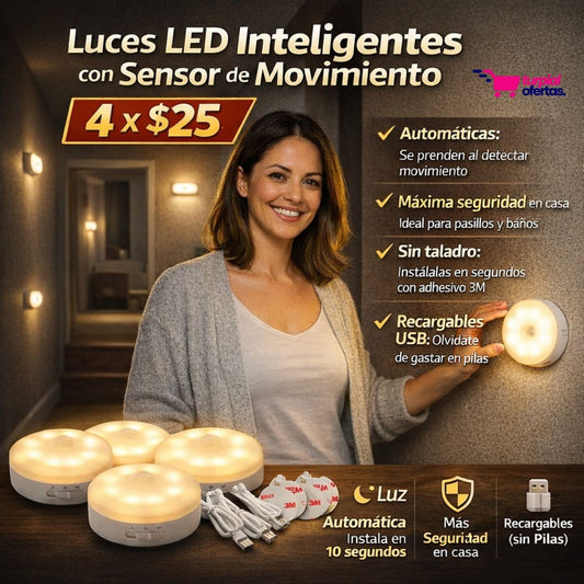 X4 PACK Sistema de iluminación inteligente para el hogar Luces LED Recargables con Sensor de Movimiento 💡