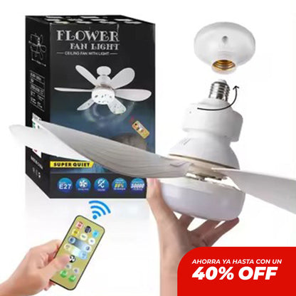 BOMBILLO VENTILADOR 6 ASPAS CON LUZ LED Y CONTROL 40W